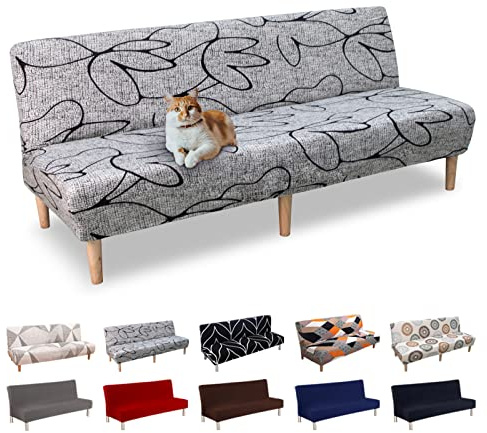 Lydevo Copridivano 3 Posti Senza Braccioli Elasticizzato Universale, Copridivano Letto Pieghevole Clic Clac Lavabile Rimovibile Estraibile, Fodera per Divano Futon per Soggiorno Casa,Fiore Grigio