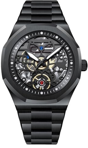 rorios Herrenuhren Skelett Uhr Analoge Quarz Armbanduhr mit Edelstahlarmband Business Uhren für Männer