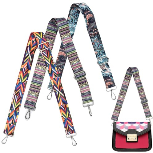 Taschengurt 3 Stück Einstellbar Breit Schulterriemen für Taschen Boho-Stil Ersatz Trageriemen mit Karabiner Tragegurt Schultergurt Umhängegurt Taschenhenkel für DIY Taschen Handtaschen 75-145cm