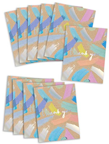 UK Greetings | Multipack of 10 Thank You Cards | Appreciation Cards | Bright Designs | With Envelopes | 125 x 195 x 15 mm