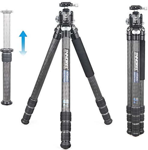 INNOREL KT364C Treppiede compatto a 10 strati in fibra di carbonio Tubo a 36 mm per videocamera digitale DSLR con testa a sfera panoramica a basso profilo da 52 mm e colonna centrale Carico 30 kg