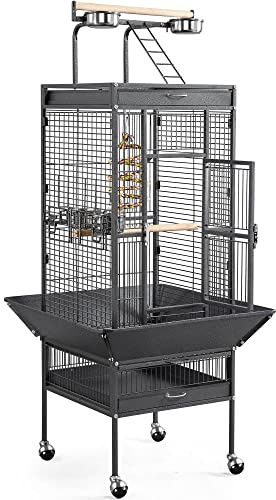 costoffs Bird Cage, 156cm Large Parrot Cage with Stainless Steel Feeders, Dowel Perches, Rope Boing for Cockatiel Lovebird, Black