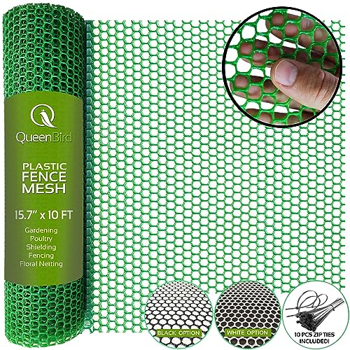 QueenBird Maschendrahtzaun aus Kunststoff, 40 cm x 30 m, Rolle – ideal für Geflügel, Hunde, Kaninchen, Schlangenbarriere und Gartenarbeit – langlebiges Kunststoff-Hühner-Drahtgeflecht – vielseitige