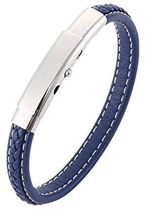 Ayoiow Männer Armband Indianer, Metall Armband Männer Armband Herren Leder 8mm Blau Armband mit Silber Schnalle