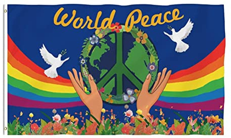 Hztyyier Bandiera della Pace Mondiale Resistente Sbiadimento Doppio Striscioni Stampati in Poliestere per Decorazioni Esterne