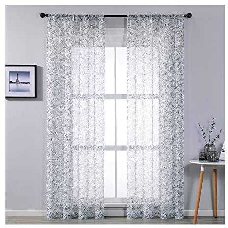 Wohnzimmer Gardinen, Fenstergardinen Vintage 2er Set Polyester Geäst Schlafzimmer Deko 107x244cm Blau