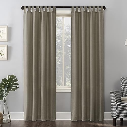 No. 918 Trevor 2-Pack Heathered Texture Semi-Sheer Tab Top Curtain Panel Pair, 40 x 84, Barley