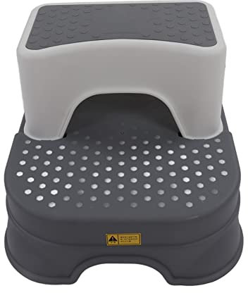 DAUERHAFT Kinder Tritthocker , 2 lagiger , Abnehmbarer Kinder Tritthocker für Badezimmer , ergonomisches Design , doppelt rutschfest , mit verbreiterter Basis für Badezimmer (Grau weiß)