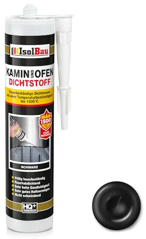 Isolbau Kamin & Ofen Dichtstoff - Feuerbeständige Dichtmasse bis 1500 °C - Für Reparatur & Füllung von Rissen in Kaminen & Öfen - Schwarz, 1 x 300 ml Tube