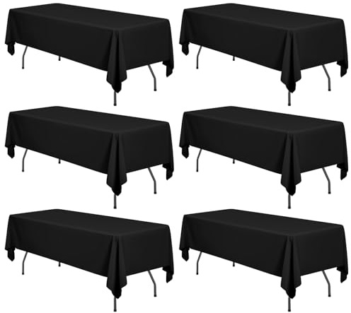 FXKS 6 Stück Tischdecke Schwarz 153 x 320cm,Rechteckige 8 FT Tischdeckes | Flecken- und Knitterfreie Waschbare Tischdecke aus Polyestergewebe für Hochzeiten,Feiern, Veranstaltungen und Restaurants