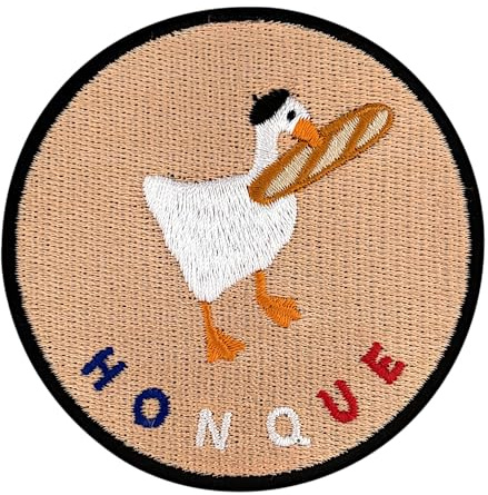 Urbanski Patch Französische Gans mit Hut und Baguette zum Aufbügeln 7,4 x 7,4 cm | Aufnäher Applikation Bügelbild