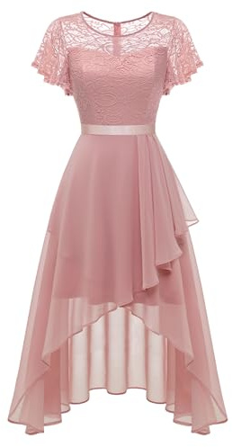 Wedtrend Cocktailkleider Spitzenkleid Damen Brautkleid Standesamt Elegant Hi-lo Abendkleider Damen Ballkleider Frühlingskleidung WT0303BlushXS