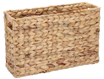 BSTKEY Organizador de almacenamiento de revistas de jacinto de agua natural, cesta de almacenamiento de archivos tejida a mano, soporte decorativo para correo, carpeta de documentos de papel