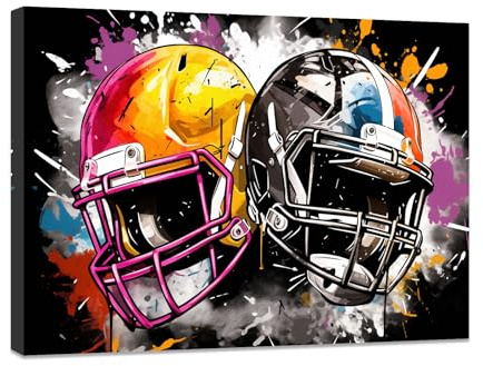 CCWACPP Abstrakte Sporthelm Wandbilder American Football Poster für Jungenschlafzimmer bunte Graffiti Helm Leinwanddrucke gerahmt (C (40.00 x 60.00 cms))