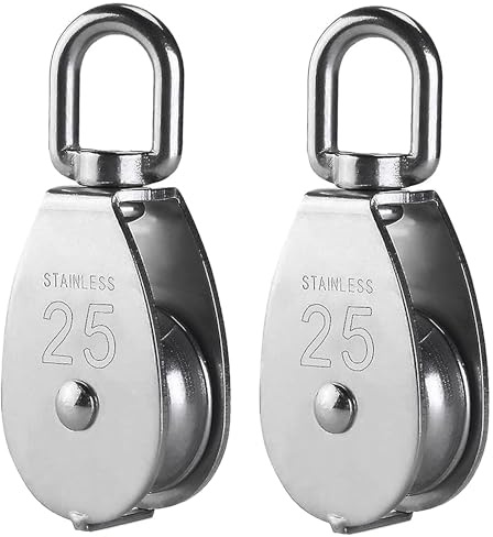 2 pulegge M25 con cavo girevole in acciaio inossidabile 304 per sollevamento/sospensione, kit con ruota singola in corda resistente, carico massimo 150 kg