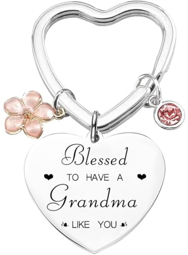 Tecreo Grandma Gifts nyckelring present, mormor nyckelring födelsedagspresenter, mors dag gåvor för mormor från barnbarn, hjärthänge, SILVER, M