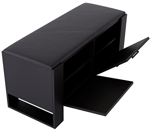 MRBLS Schuhschrank mit Sitzbank - Modernes Design & Robuste Qualität – Schuhregal Geschlossen Schuhbank Garderobenbank mit Sitzfläche Sitzpolster – erhältlich in 6 Farben (Schwarz Matt - Schwarz Matt)