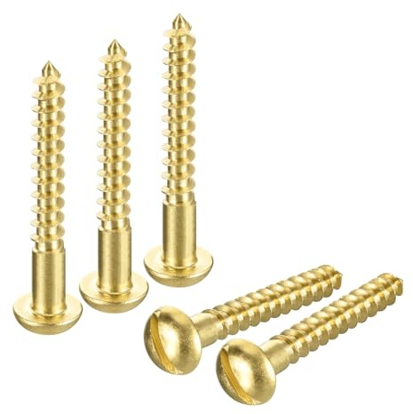 sourcing map Lot de 10 vis à bois auto-taraudeuses M6 x 50 mm à tête ronde fendue en laiton