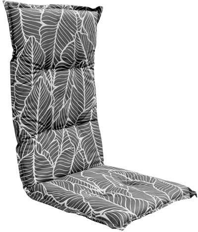 Spetebo Pflegeleichtes Polster für Hochlehner - Blätter - Gartenstuhl Auflage grau mit Haltegurt - Sitzkissen Stuhlauflage (Modell 22)