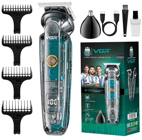 VGR Beard Trimmer Men Cordless IPX6 Waterproof - Rechargeable USB-C - Nasal Ear Nostril Nose Hair Attachment 180 Minutes Battery - Face Clippers T Blade - Electric Shaver Razor Grooming Kit - Stubble