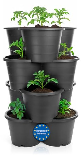 BigDean 4er Set Pflanzturm ideal für Erdbeeren, Kartoffeln & Kräuter – Kartoffelturm stapelbar in Anthrazit – Erdbeerturm aus wetterfestem Kunststoff & Made in Europe