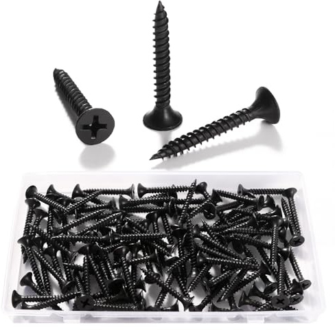 VooGenzek 100 Piezas M3.5 * 30 mm Tornillos Autorroscantes de Rosca Gruesa, Tornillos de Cabeza Plana Cruzada, Tornillos Twinthread Bugle Headed Drywall, para Paneles de Yeso, Muebles, Negro