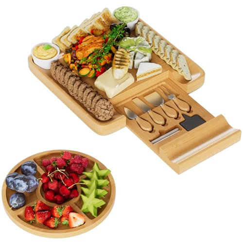 Bambus-Käsebrett-Geschenk-Set – Charcuterie-Brett-Set, Hochzeitsgeschenke für Paare, Muttertagsgeschenk, Einweihungsgeschenk, Geburtstagsgeschenk, für Frauen oder Männer