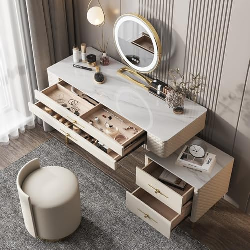 SFJATTA Tavolo da trucco con specchio e luci, Toeletta da Trucco Moderna con Specchio Illuminato, Tavolini da Toilette per Camera da Letto per Donne e Ragazze, Facile da Montare(100cm/39.4in)