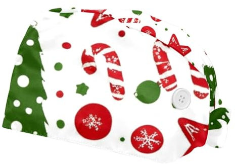 FQURFHY 2 Stücke，OP-Hauben für Frauen，OP-Haube für Frauen mit Pferdeschwanz，Pflege-Haarnetz,Für die Küche,Weihnachtssüßigkeitenbaum