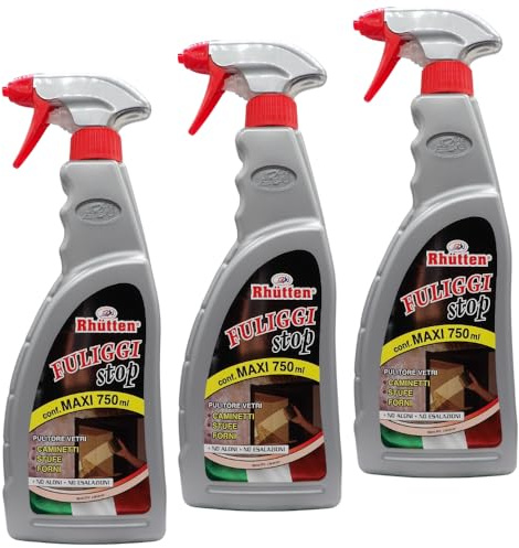 Detergente Schiuma Spray FULIGGI STOP, Pulitore Vetri Di Caminetti, Stufe e Forni. Scioglie Il Grasso e Le Incrostazioni Su Fornelli, Spiedi, Barbecue e Griglie 750ml (3 Spray)