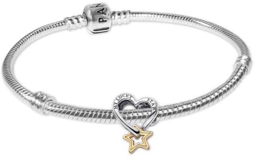 PANDORA Bracciale da donna con ciondolo a forma di stella portafortuna e cuore, set di gioielli elegante e senza tempo da indossare tutti i giorni 68598