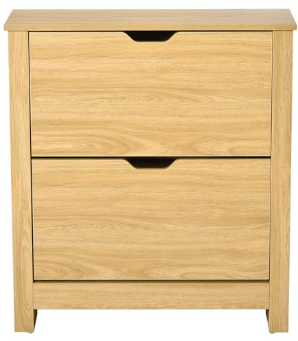 HOMCOM - Armario para Zapatos con 2 Puertas abatibles, 2 Compartimentos para Paneles de partículas de Madera Natural