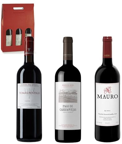 ENOVINOS Cesta Gourmet Regalo Navidad Empresas, Familia y Amigos - Caja Vinos Seleccionados: Carraovejas, Tomás Postigo y Mauro