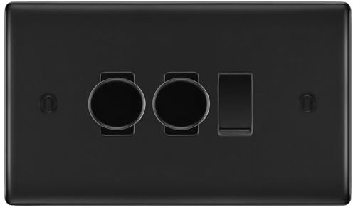 BG Matt Black 3 Gang Switch 2x Trailing Edge LED Dimmer 1x 2 Way Custom Grid Switch