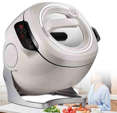 Macchina per Cucinare Automaticamente, 6L Wok Elettrico per Cucinare Il Riso Fritto, Avvio con Un Clic, 3 Velocità Regolabili, Rotazione Automatica a 360°, per Friggere In Padella