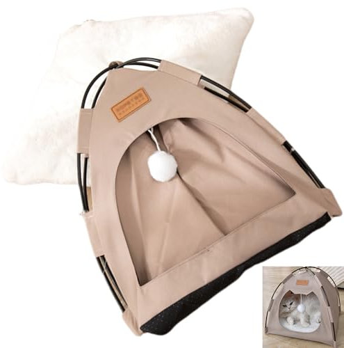 Smaoqingji Hundezelt Katzenzelt Katzenhöhle Für Draußen - 1 Stück, Farbe Kaffee, Katzenkopfform, Faltbares Zelt, Weich und Bequem, Gibt Ihrem Haustier EIN Gefühl der Sicherheit