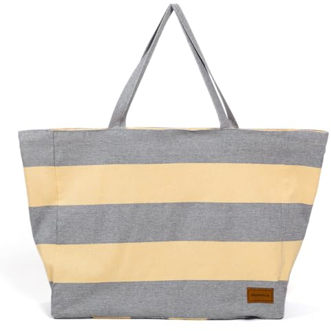 MOMOMUS Große Strandtasche XXL für die Familie aus recycelter Baumwolle | Badetasche XXL für Strand, Pool und Reisen, viel Stauraum und angenehm leicht zu tragen.