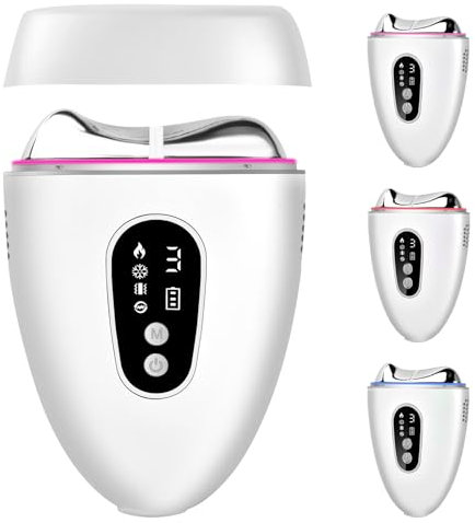 Gua Sha Visage, 4 Modes en 1 Sculpteur Facial EMS avec Chaleur Froid Led Écran, Appareil Massage Visage avec 3 Vibrations Rouge Bleu Violet, Guasha Masseur Appareil Visage Anti Rides Lifting