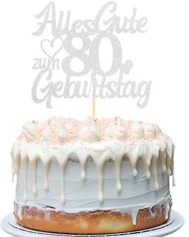 Sumerk Silber Glitzer Kuchenaufsatz zum 80. Geburtstag, Doppelseitiger Glitzer Kuchenaufsatz zum 80. Geburtstag – 1 Stück