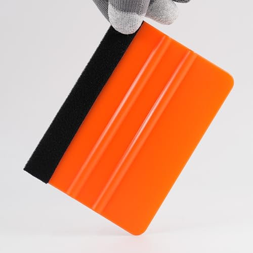 Lot de 2 raclettes en feutre pour film vinyle de voiture, fenêtre teintée et papier peint à décoller et coller - Décapant les bulles professionnel avec plastique ABS résistant aux rayures (orange)