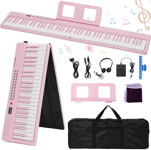 88 Key Piano Keyboard Portable Keyboard Piano with Lighted Up Keys,Professional Pedal, Headphone Jacks, Bluetooth, MIDI,200 Sounds,80 Demo Songs,Lesson Mode for Beginners Pink