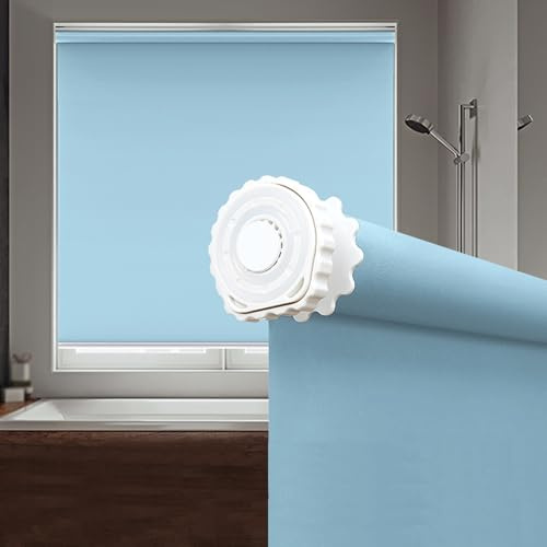 GOFOHIMI No Drill Blackout Roller Shades,Window Blinds for Indoor,Blue Polyester Fabric,Waterproof,Thermal,Privacy Screen,Side Pull,for Home Ofiice,Custom Color,Width x Height (55cm x 110cm)