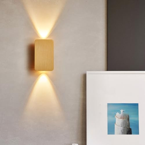 LOGT 7W LED Wandleuchte Up and Down Leuchte Wand Innen 3000K Warmes Licht Wandlampe Modern Aluminium Wandbeleuchtung Indoor Quadratisch Design Flurleuchte Schlafzimmerleuchte Wohnzimmerlampe,Gold