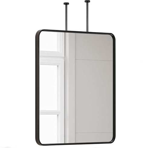 Specchio da bagno rettangolare moderno con cornice in metallo nero, 40 x 70 cm, specchio decorativo da appendere in stile nordico, per la casa e la toilette