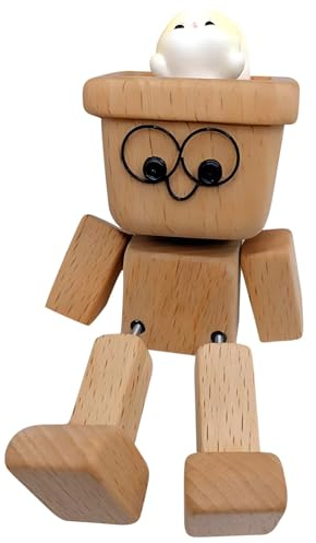 Generisch Wackelfigur Auto, Schüttelnde Holzfigur, Schüttelmann aus Holz, Handgefertigte Puppenauto-Ornamente aus Holz, kleine nerdige Puppen für Zuhause, kreatives Autozubehör (1PC)