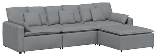 Eleganz Modulares Sofa mit Fußhocker & Kissen in Hellgrau – Platzsparendes Futon für Wohnzimmer oder Studio, Langlebig & Bequem mit Stauraumlösung – Ideal für kleine Räume