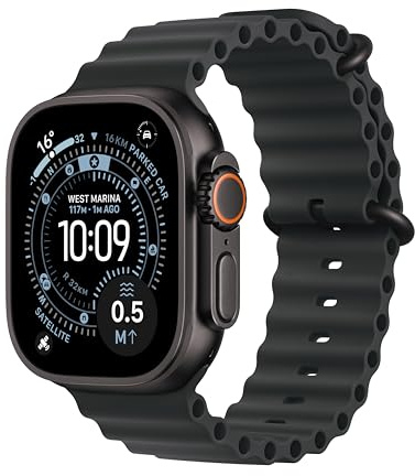 Apple Watch Ultra 3 GPS + Cellular 49mm Premium Running and Multisport Smartwatch with Rugged Black Titanium Case with Black Ocean Band. Advanced Health and Fitness Tracking