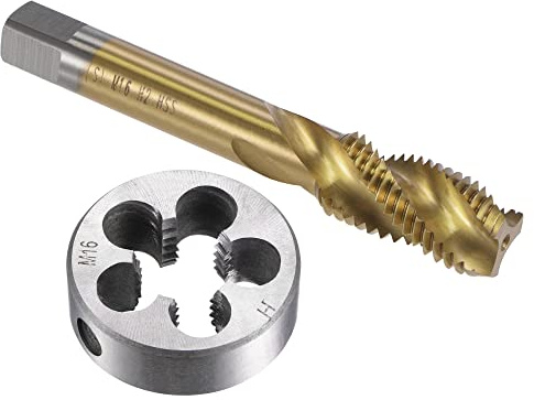 OYSKGNCMW Set di Maschi e filiere metriche M16 x 2, HSS (Acciaio rapido) con Filettatura a Spirale per Macchina placcata in Titanio, filiera per Filettatura Tonda in Acciaio Legato