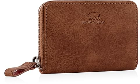 BROWN BEAR Geldbörse Leder klein mit Münzfach & RFID-Schutz - BB Kai HBR | Echtleder Braun Whiskey Vintage Reißverschluss umlaufend Geldbeutel für Herren & Damen Mini Portemonnaie