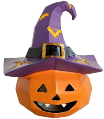 JBTBIHIG Figuras de Halloween con sombrero de bruja y calabaza, decoraciones de resina con adornos para decoración de interiores, hogar, decoración de mesa de otoño, centros de mesa para comedor (Lila